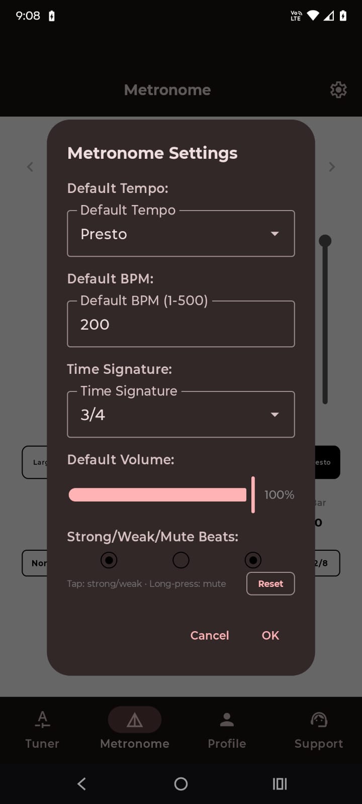Metronome settings